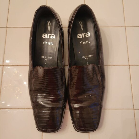 Ara Classic Echt Leder‎ Brown Leather Heeled Loafers  7.5G Germany US10 - Picture 2 of 8